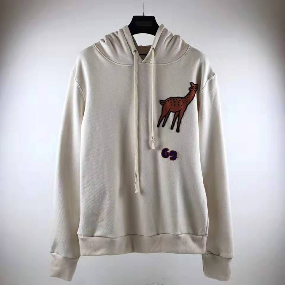 Gucci Women Hooded Sweatshirt with Deer Patch in 100% Cotton-White