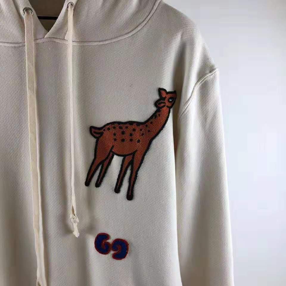Gucci Women Hooded Sweatshirt with Deer Patch in 100% Cotton-White