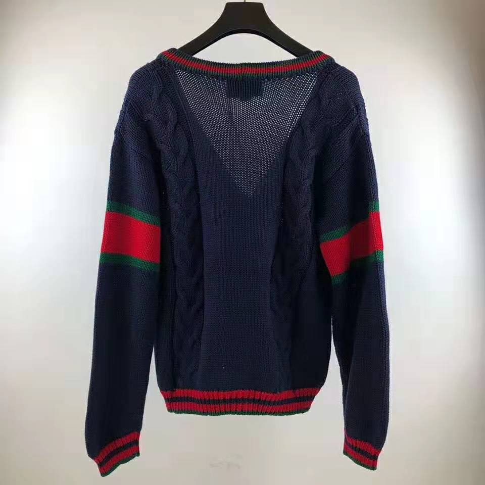 Gucci Women Oversize Cable Knit Cardigan Sweater-Navy