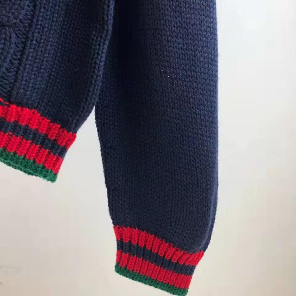 Gucci Women Oversize Cable Knit Cardigan Sweater-Navy