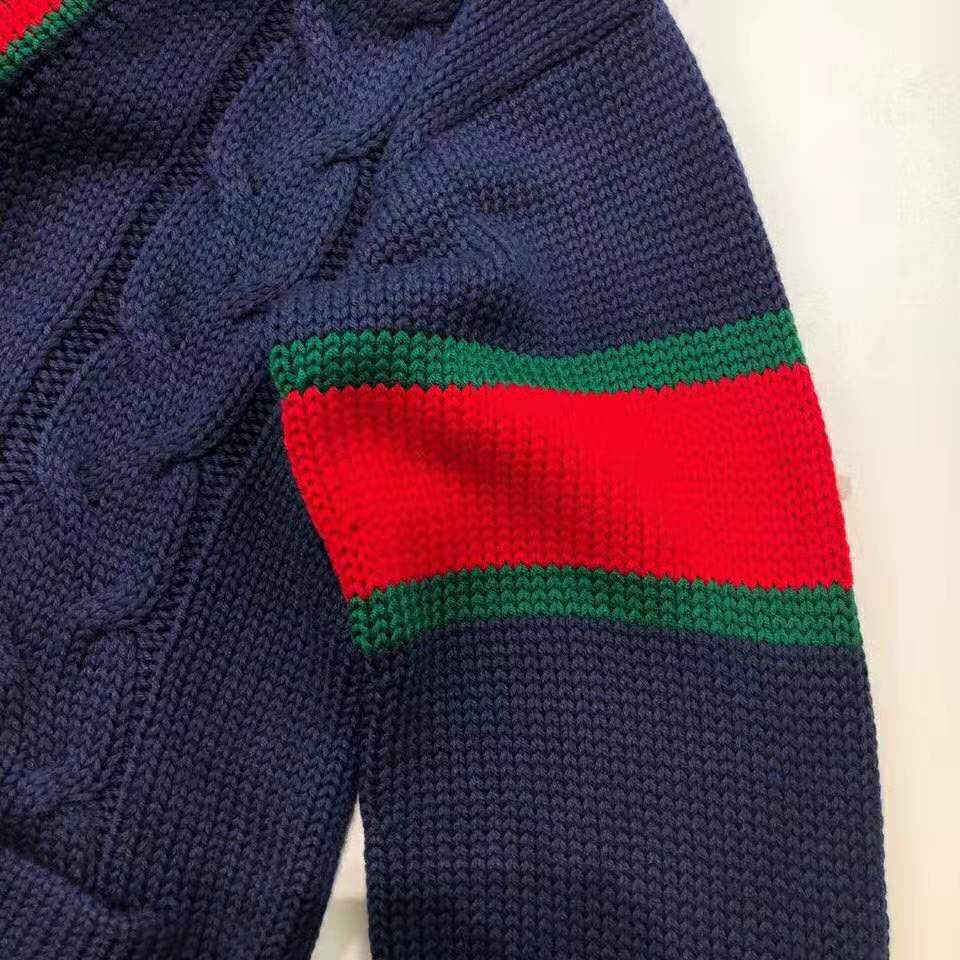 Gucci Women Oversize Cable Knit Cardigan Sweater-Navy