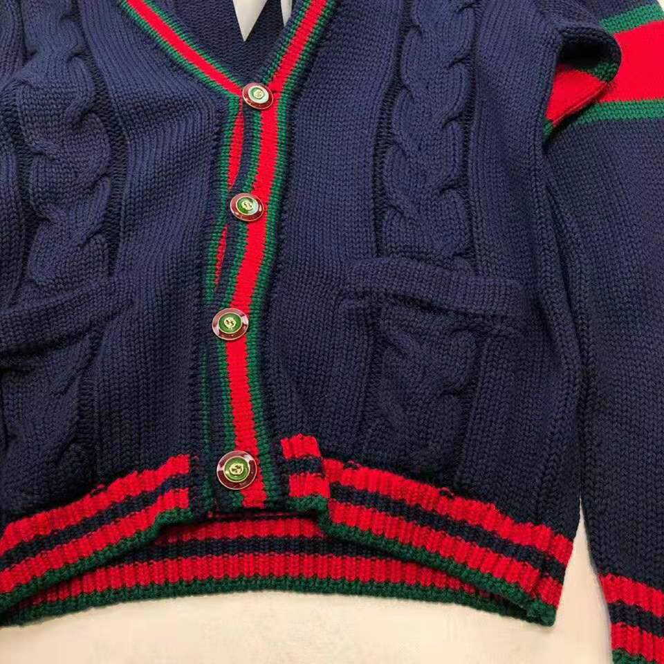 Gucci Women Oversize Cable Knit Cardigan Sweater-Navy