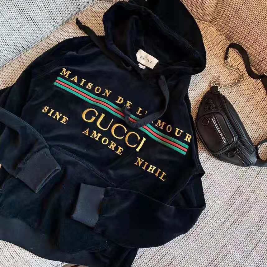 Gucci Women Oversize Sweatshirt with Gucci Embroidery in Black Cotton