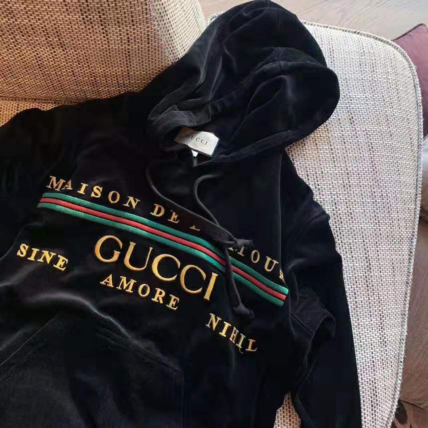 Gucci Women Oversize Sweatshirt with Gucci Embroidery in Black Cotton