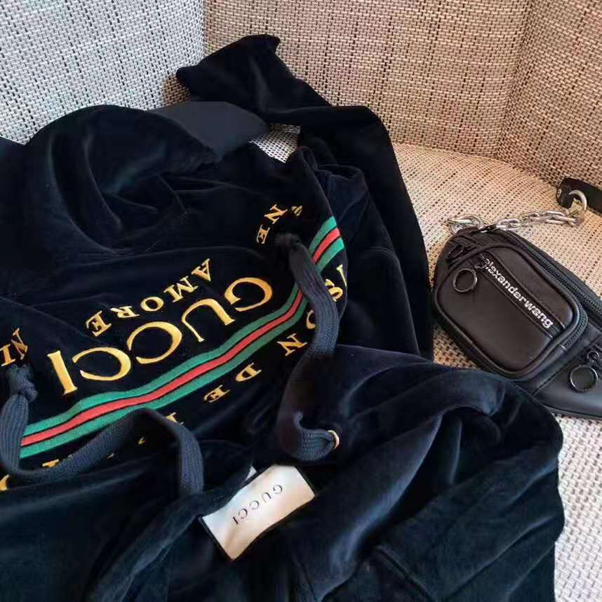 Gucci Women Oversize Sweatshirt with Gucci Embroidery in Black Cotton