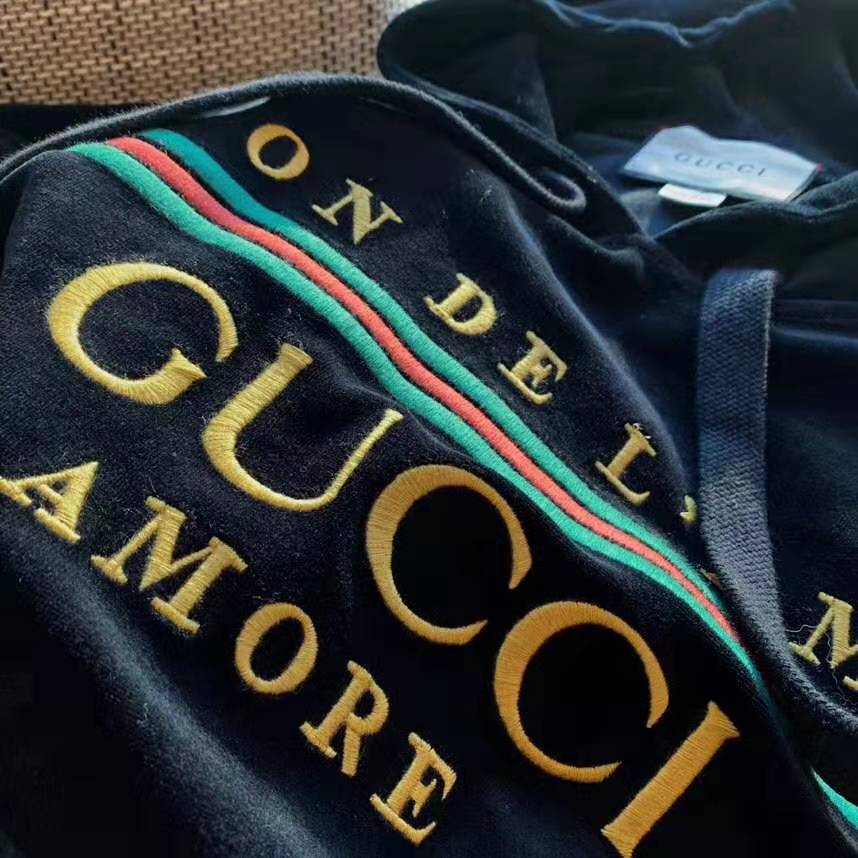 Gucci Women Oversize Sweatshirt with Gucci Embroidery in Black Cotton
