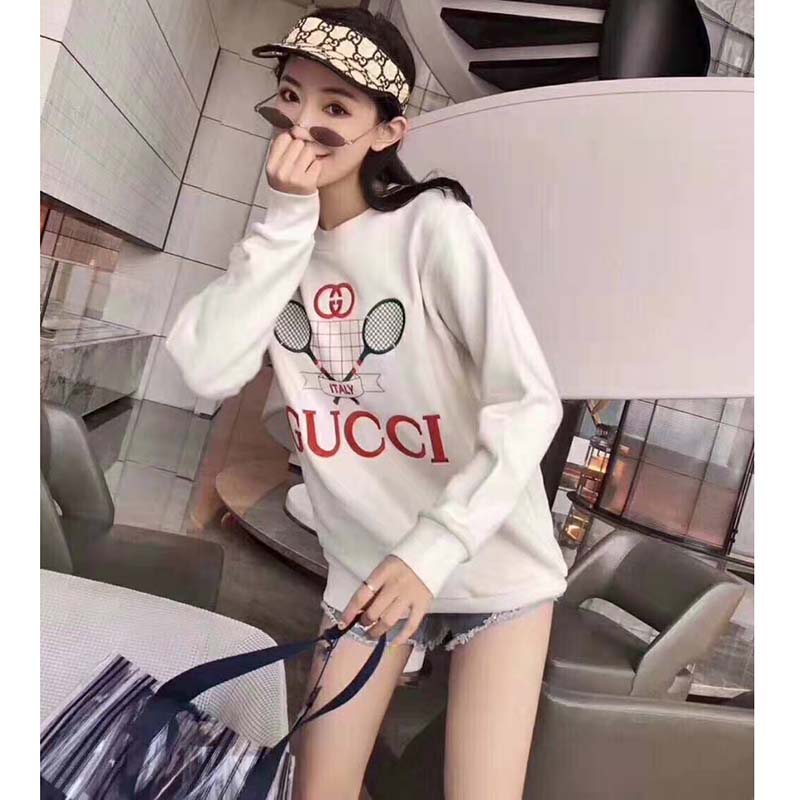 Gucci Women Oversize Sweatshirt with Gucci Tennis in 100% Cotton-White