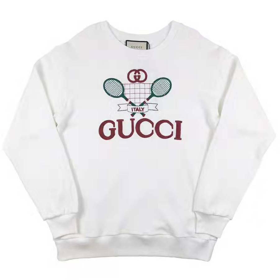 Gucci Women Oversize Sweatshirt with Gucci Tennis in 100% Cotton-White