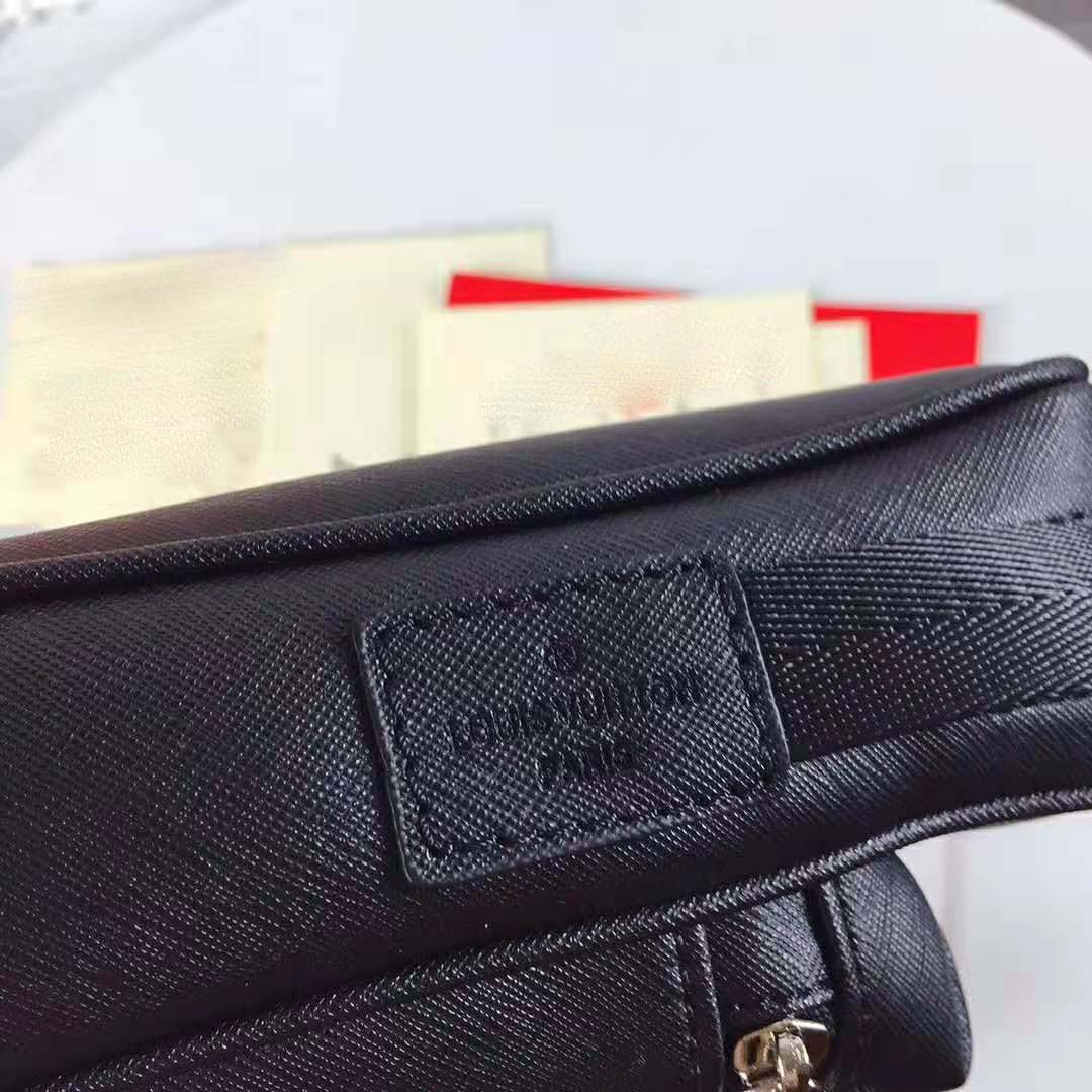 Louis Vuitton LV Men Outdoor Messenger Bag in Taïga Leather with Monogram Canvas-Black