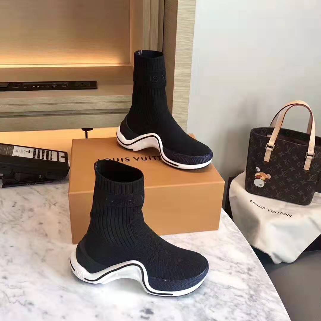 Louis Vuitton LV Women LV Archlight Sneaker Boot in Black and Blue Stretch Textile