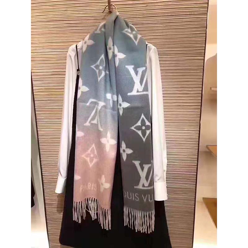 Louis Vuitton LV Women Reykjavik Gradient Cashmere Scarf with Iconic Monogram-Blue