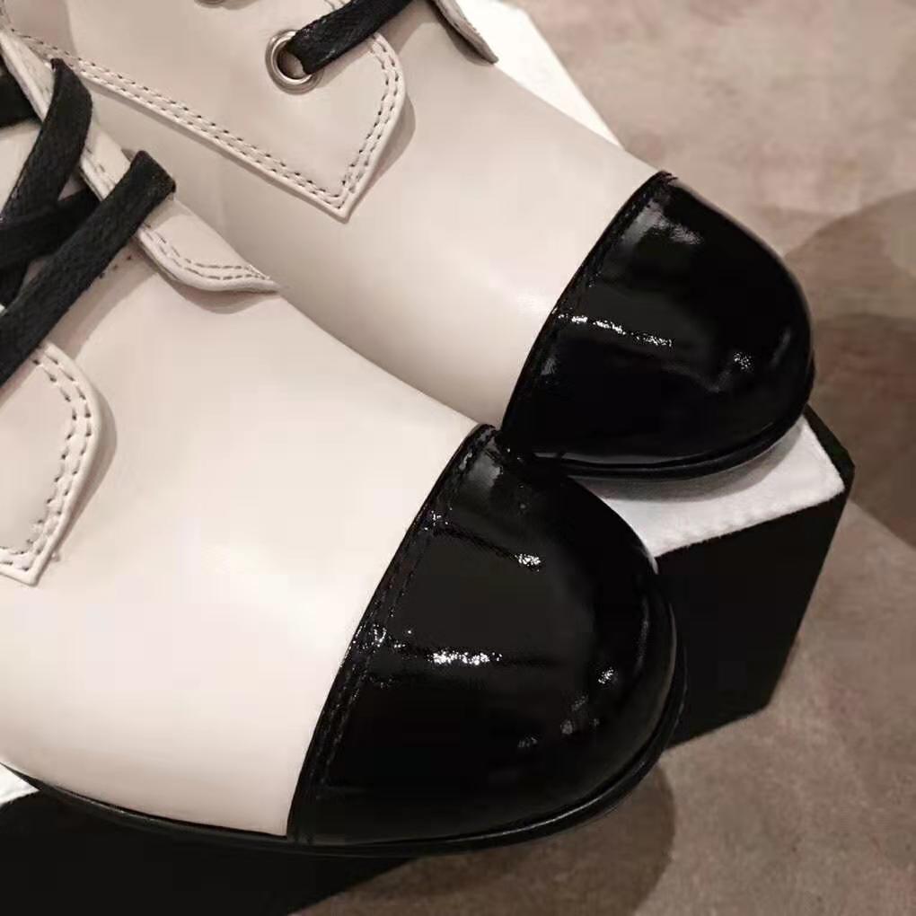 Chanel Women Ankle Boots Calfskin & Patent Calfskin 4.6 cm Heel-Beige