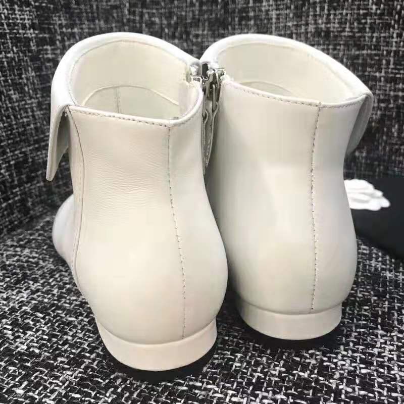 Chanel Women Loge Short Boots in Goat Leather & Faille-White