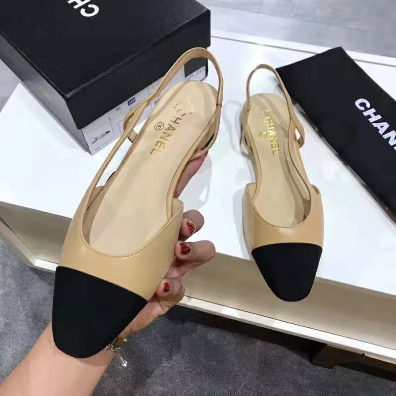 Chanel Women Slingbacks in Goatskin & Grosgrain-Sandy