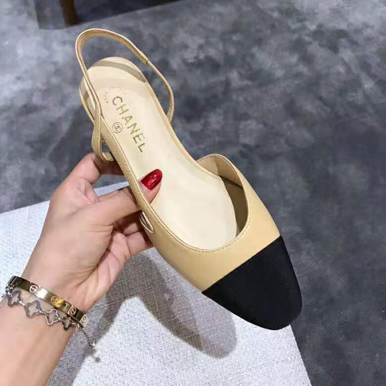 Chanel Women Slingbacks in Goatskin & Grosgrain-Sandy