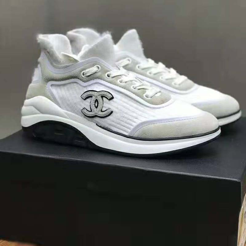 Chanel Women Velvet Calfskin & Mixed Fibers Sneakers-Grey