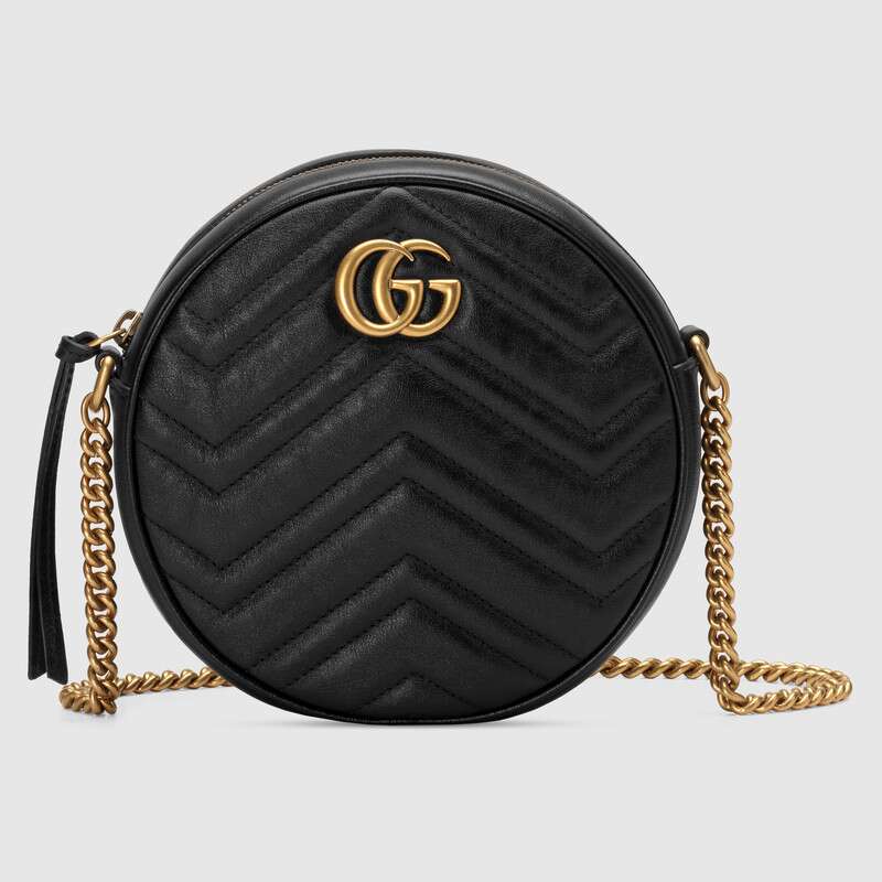 Gucci GG Women GG Marmont Mini Round Shoulder Bag in Matelassé Chevron Leather