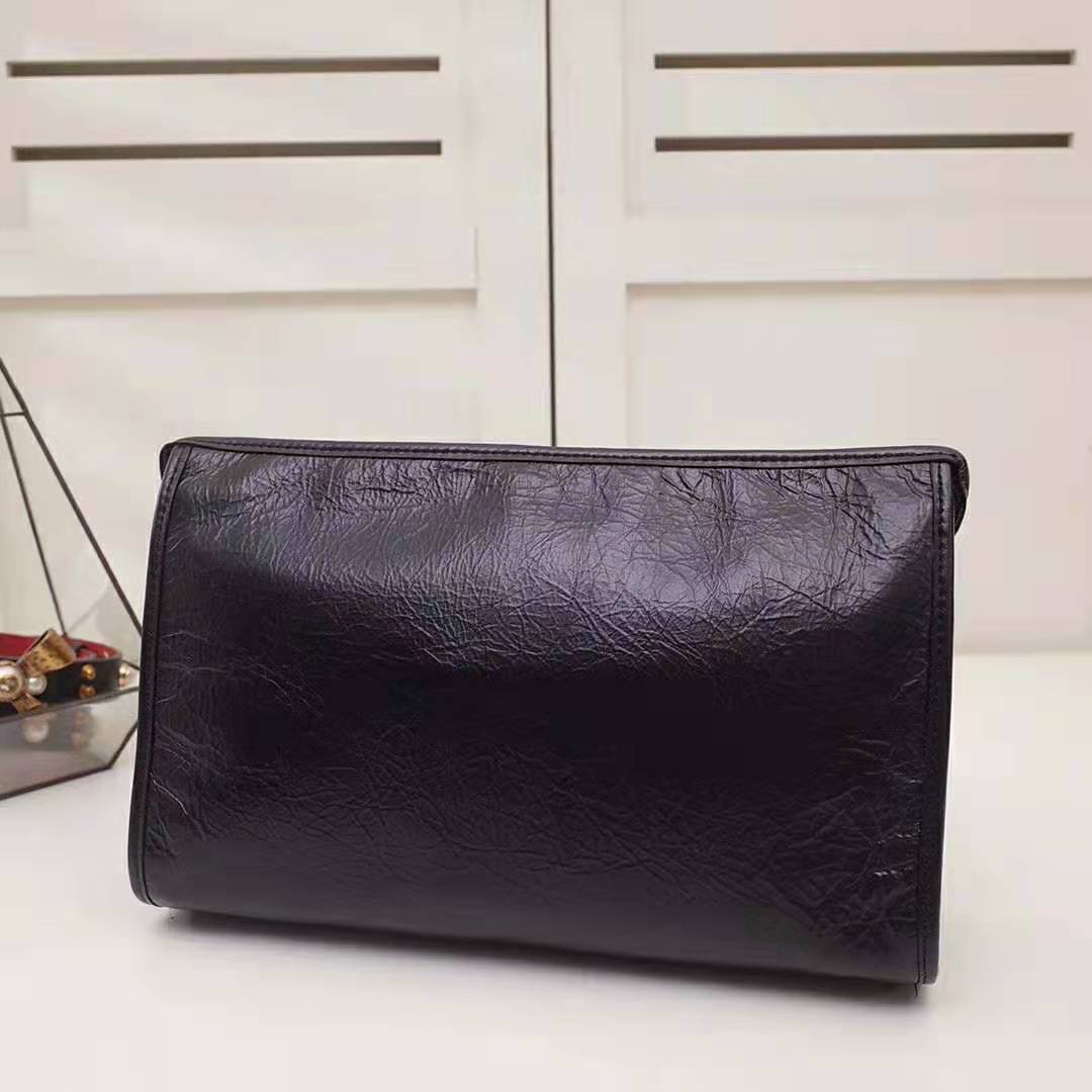 Gucci GG Men Pouch with Interlocking G in Black Soft Leather