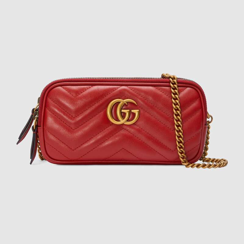 Gucci GG Women GG Marmont Mini Chain Bag in Matelassé Chevron Leather
