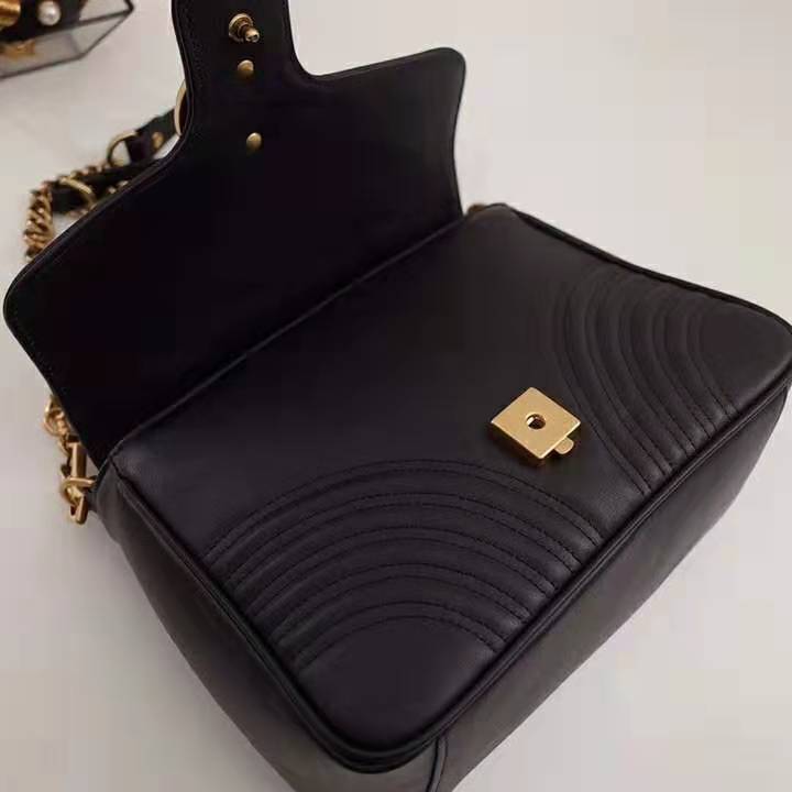 Gucci GG Women GG Marmont Small Top Handle Bag in Black Matelassé Chevron Leather