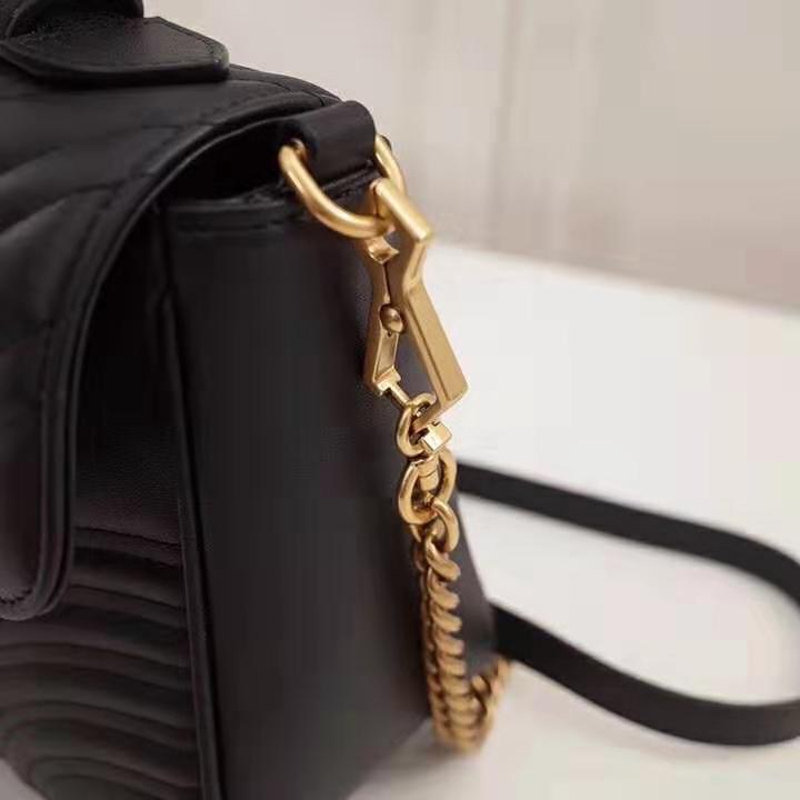 Gucci GG Women GG Marmont Small Top Handle Bag in Black Matelassé Chevron Leather