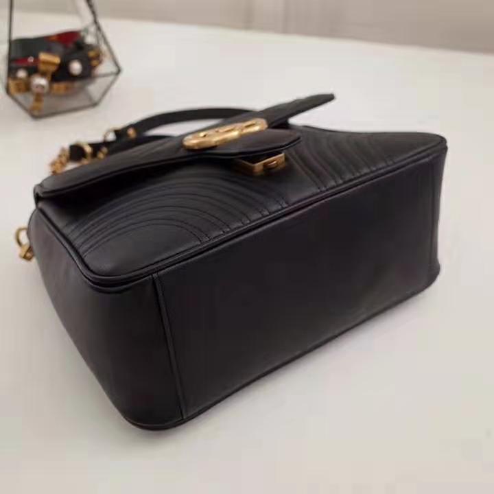 Gucci GG Women GG Marmont Small Top Handle Bag in Black Matelassé Chevron Leather