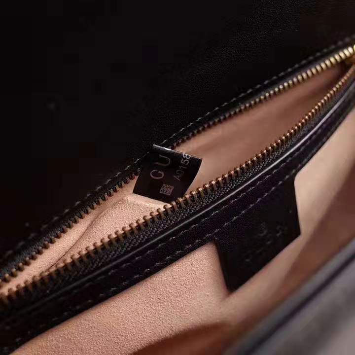 Gucci GG Women GG Marmont Small Top Handle Bag in Black Matelassé Chevron Leather