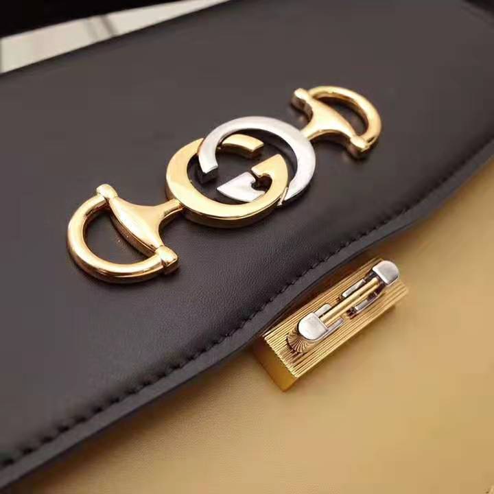Gucci GG Women Gucci Zumi Smooth Leather Small Shoulder Bag in Black and Beige Smooth Leather