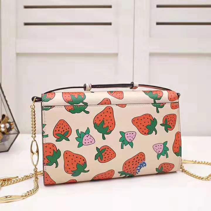 Gucci GG Women Gucci Zumi Strawberry Print Mini Bag in Gucci Strawberry Print Ivory Leather