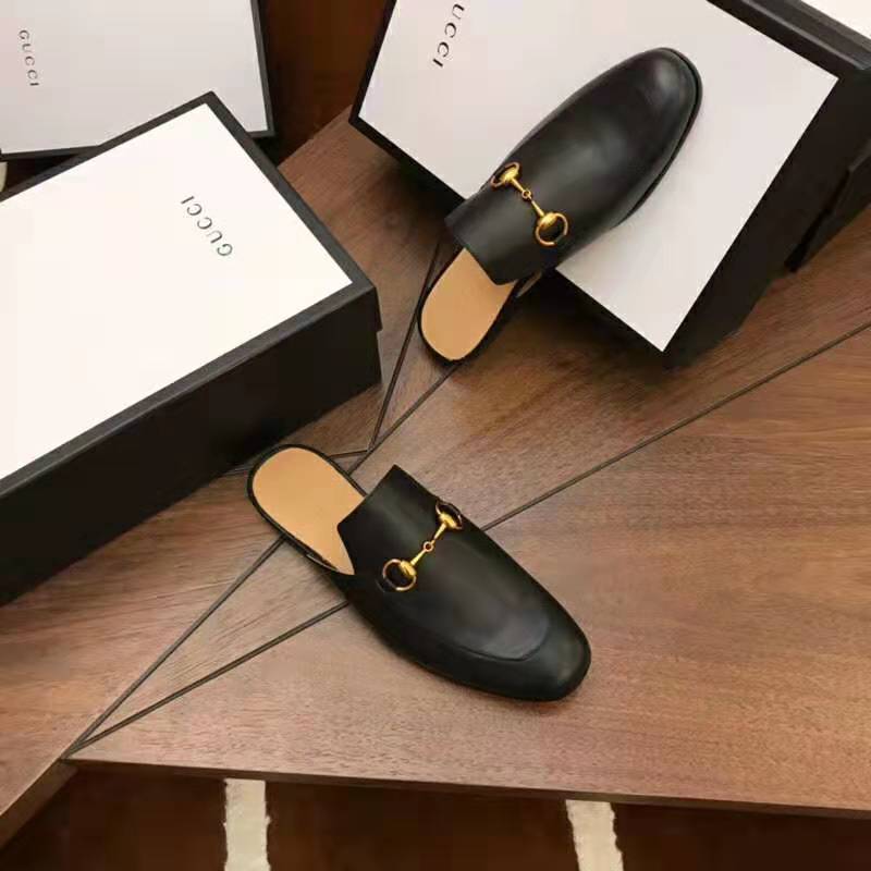 Gucci Men Leather Horsebit Slipper 1.3 cm Heel-Black