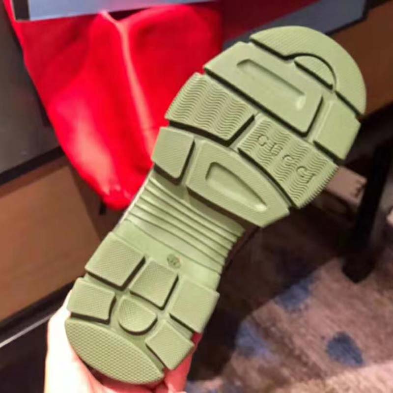 Gucci Unisex Flashtrek Sneaker in Green and Black Leather 5.6 cm Heel