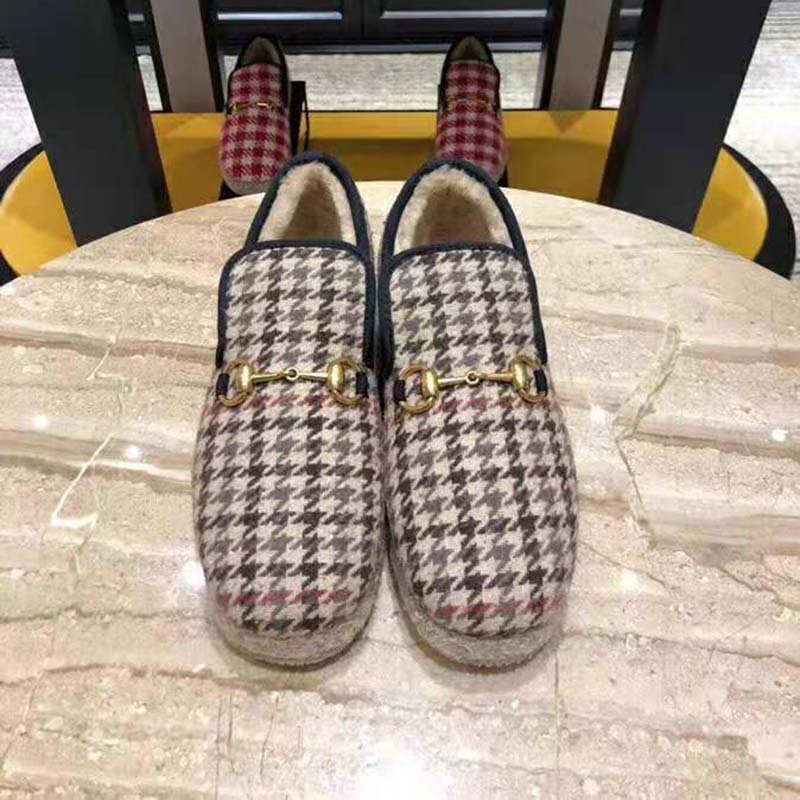Gucci Unisex GG Check Wool Loafer in Brown Check Wool
