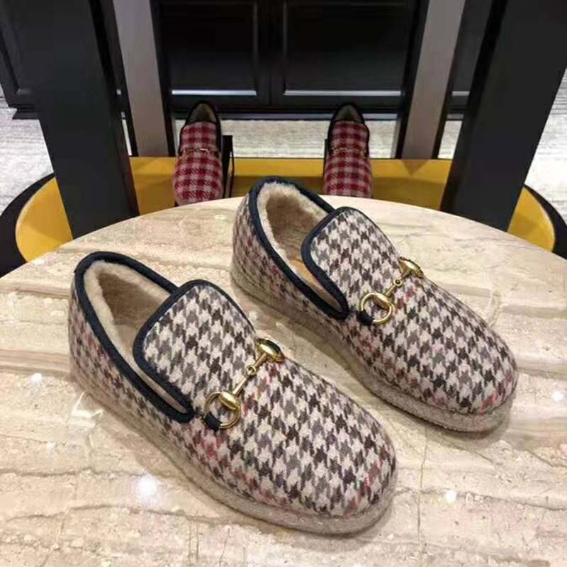Gucci Unisex GG Check Wool Loafer in Brown Check Wool