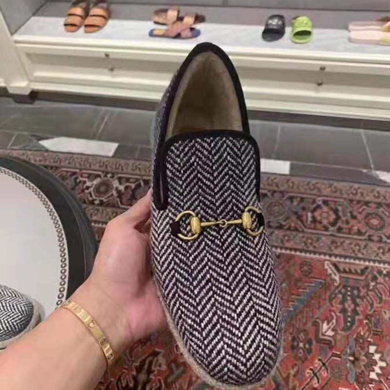 Gucci Unisex GG Herringbone Loafer in Blue and White Herringbone