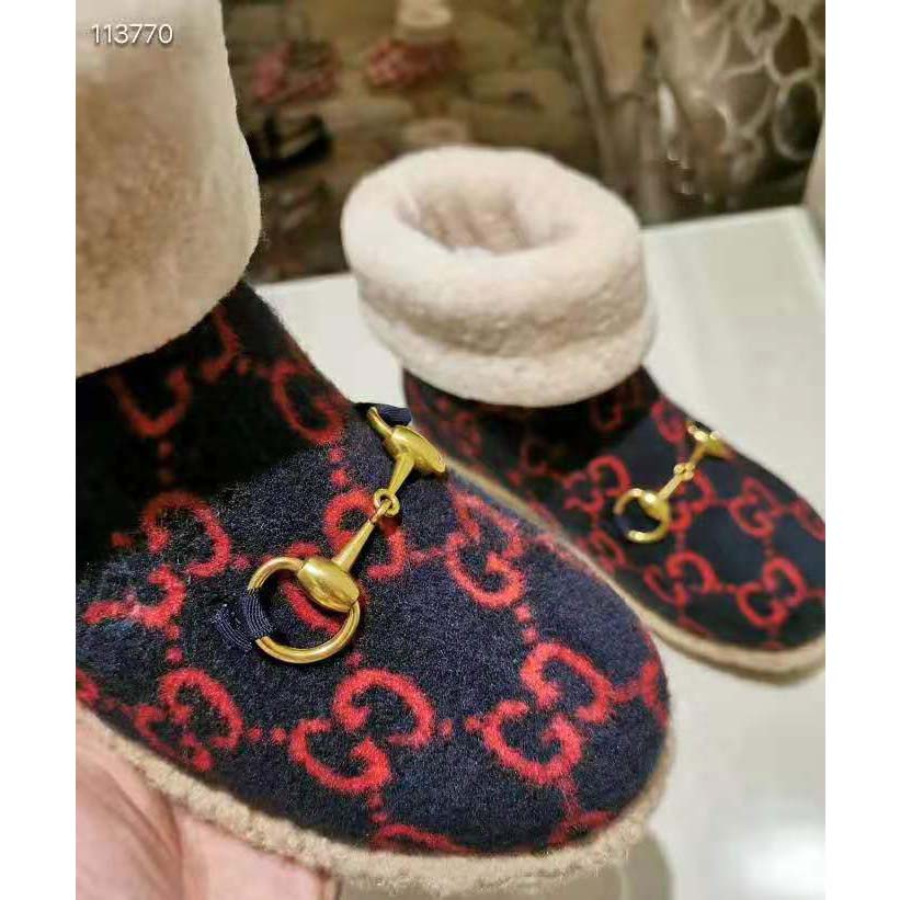 Gucci Unisex GG Wool Ankle Boot in Textured Fabrics-Navy