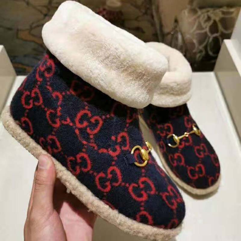 Gucci Unisex GG Wool Ankle Boot in Textured Fabrics-Navy