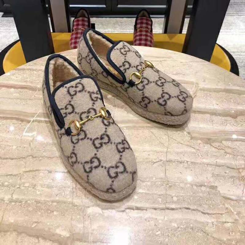 Gucci Unisex GG Wool Loafer in Beige and Ebony GG Wool