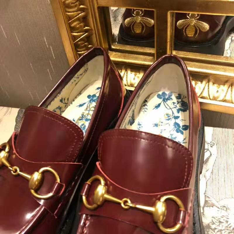 Gucci Unisex Leather Lug Sole Horsebit Loafer in Bordeaux Leather 4.6 cm Heel