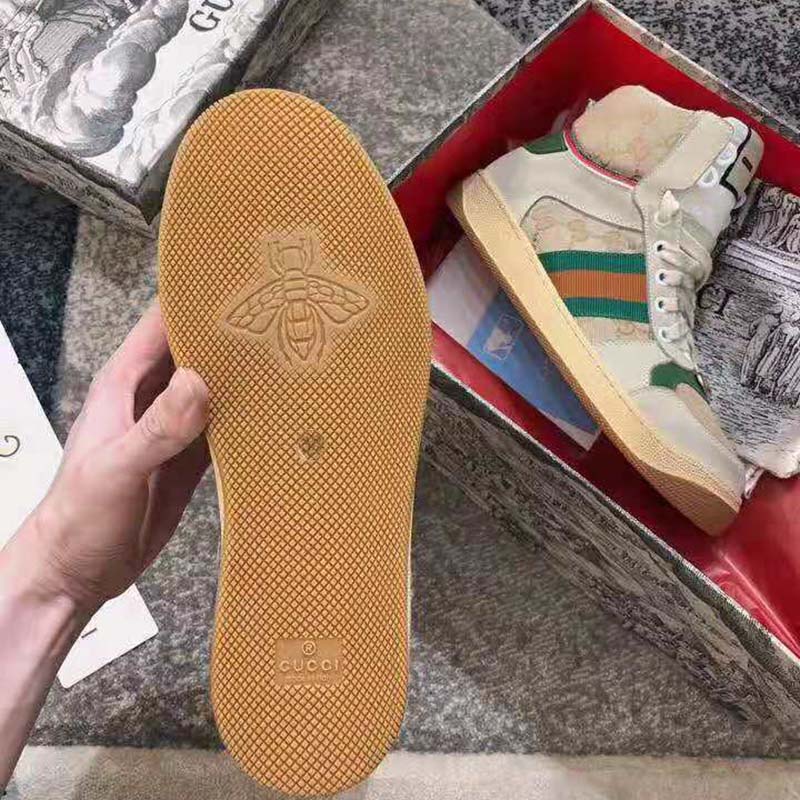 Gucci Unisex Screener GG High-Top Sneaker in Beige Original GG Canvas and Leather