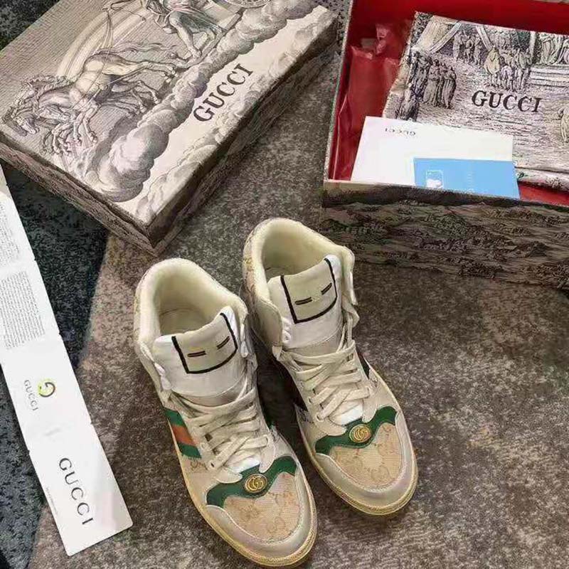 Gucci Unisex Screener GG High-Top Sneaker in Beige Original GG Canvas and Leather