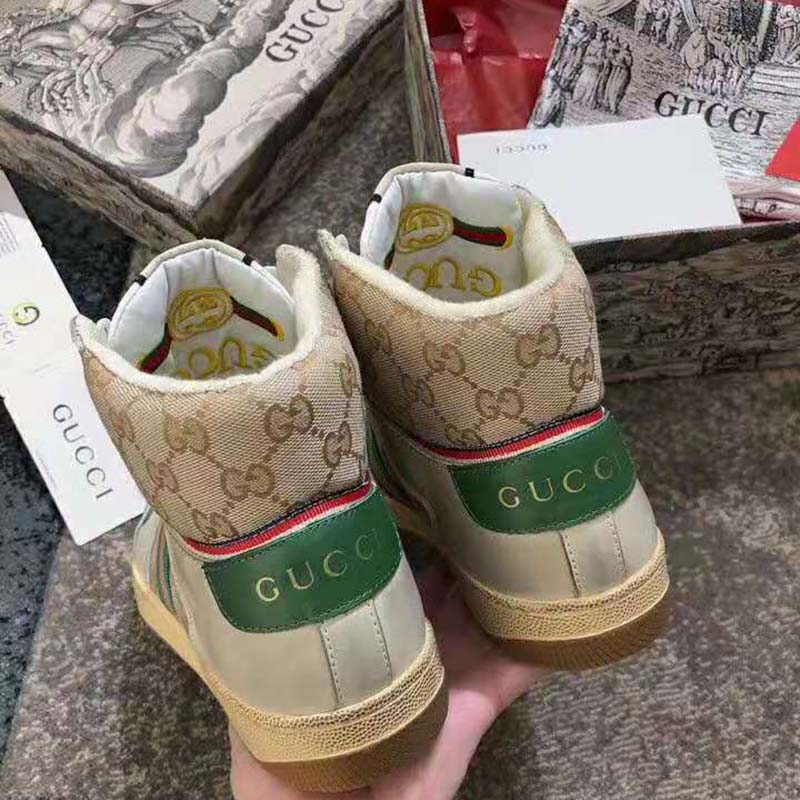 Gucci Unisex Screener GG High-Top Sneaker in Beige Original GG Canvas and Leather