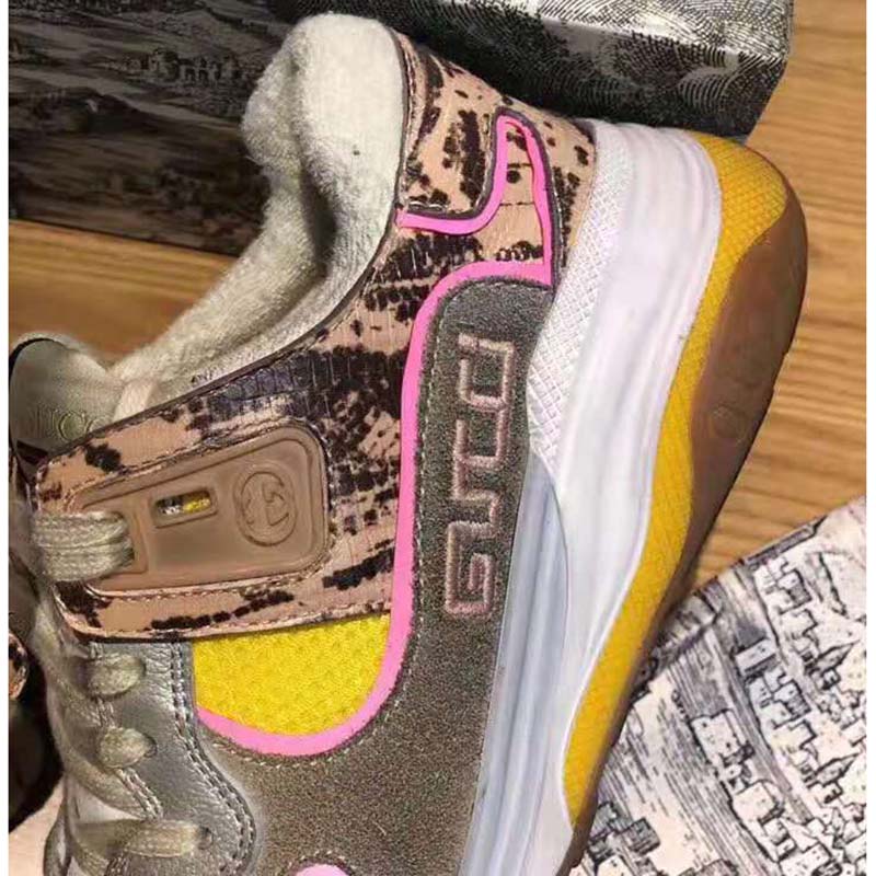 Gucci Unisex Ultrapace Sneaker with Embroidered Gucci and Interlocking G in Metallic Leather-Pink
