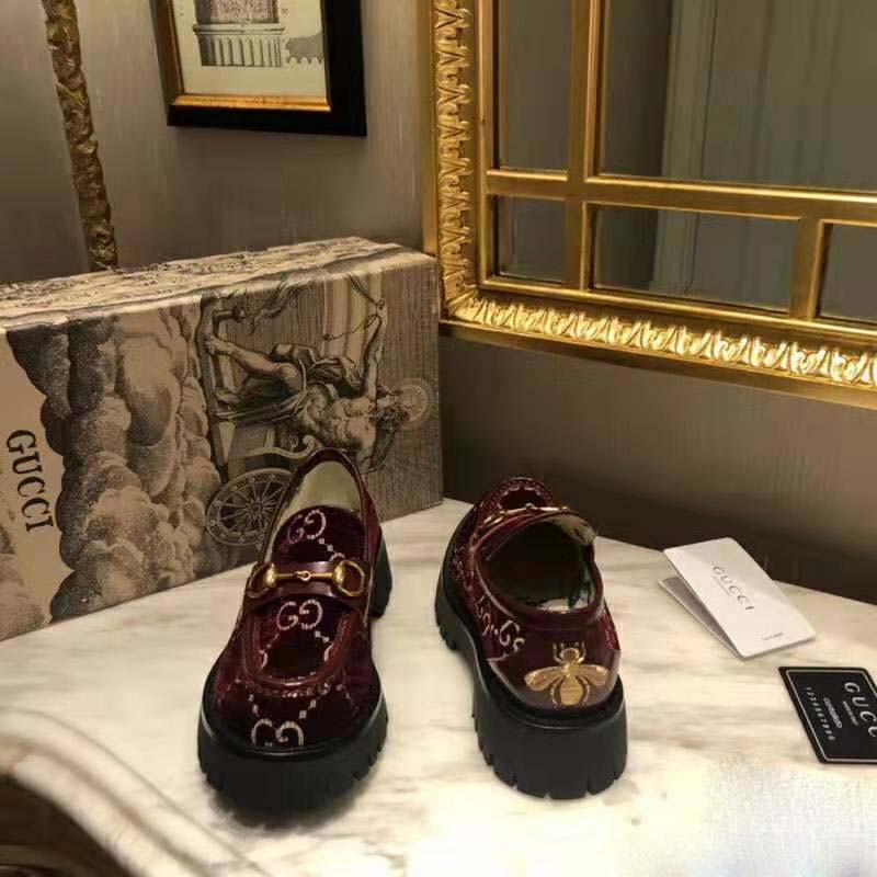 Gucci Women GG Velvet Lug Sole Loafer in GG Velvet 2.5 cm Heel-Red