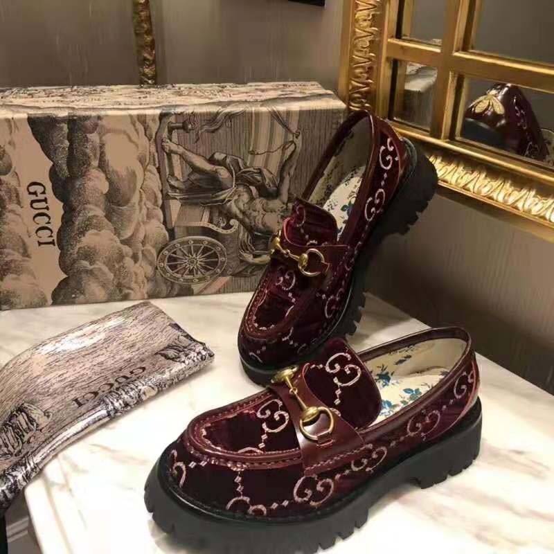 Gucci Women GG Velvet Lug Sole Loafer in GG Velvet 2.5 cm Heel-Red