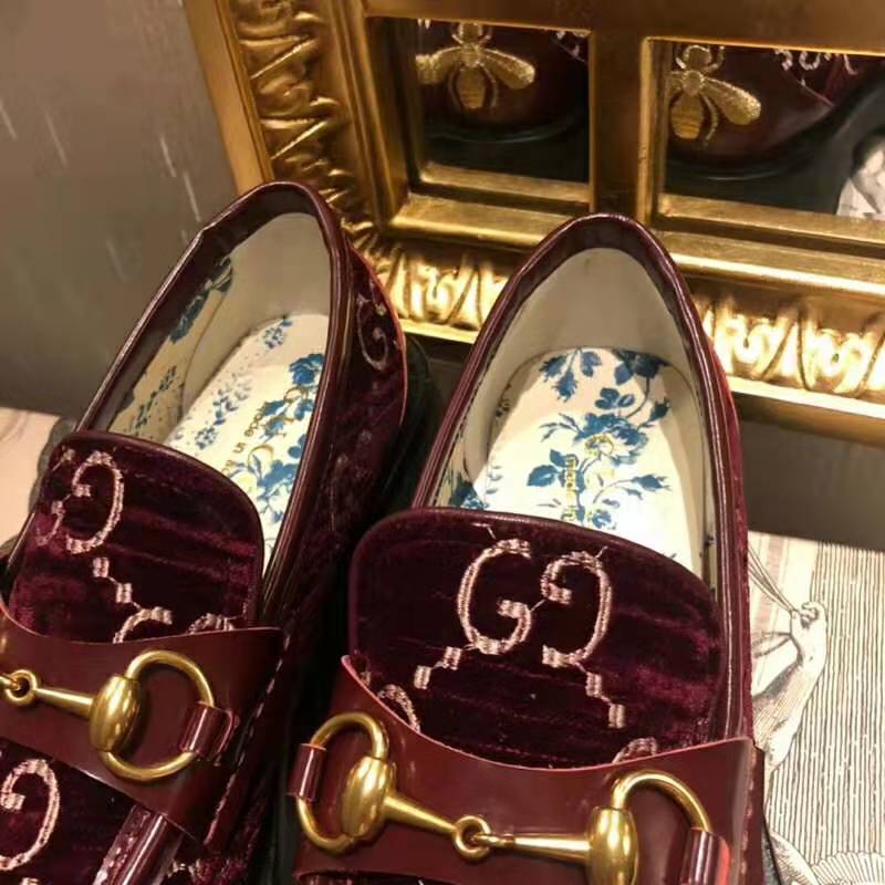 Gucci Women GG Velvet Lug Sole Loafer in GG Velvet 2.5 cm Heel-Red