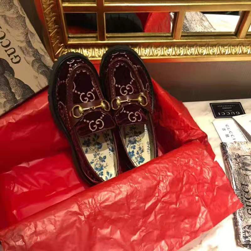 Gucci Women GG Velvet Lug Sole Loafer in GG Velvet 2.5 cm Heel-Red