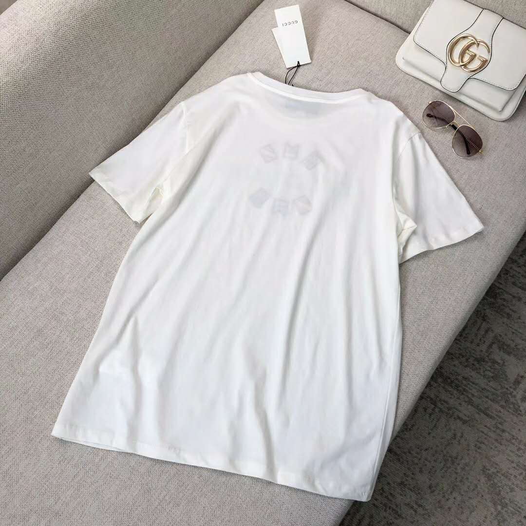 Gucci Women Gucci Band Oversize Print T-Shirt in White Cotton Jersey