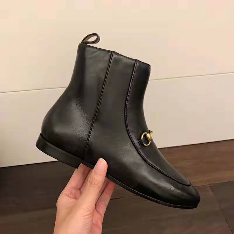 Gucci Women Gucci Jordaan Leather Ankle Boot in Black Leather 1.3 cm Heel