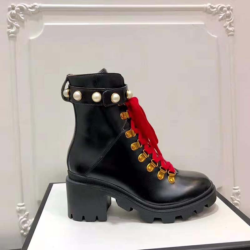 Gucci Women Gucci Leather Ankle Boot in Black Shiny Leather 7.6 cm