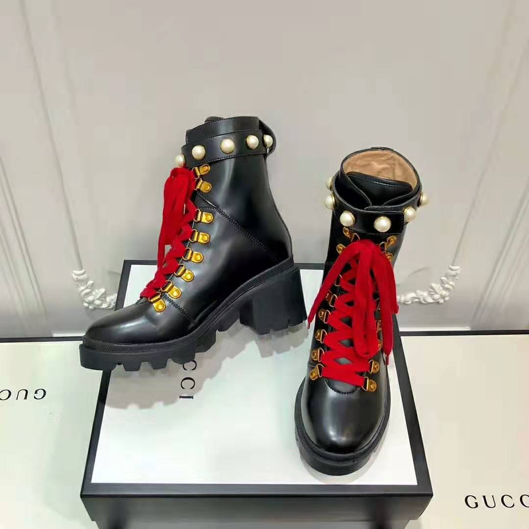 Gucci Women Gucci Leather Ankle Boot in Black Shiny Leather 7.6 cm